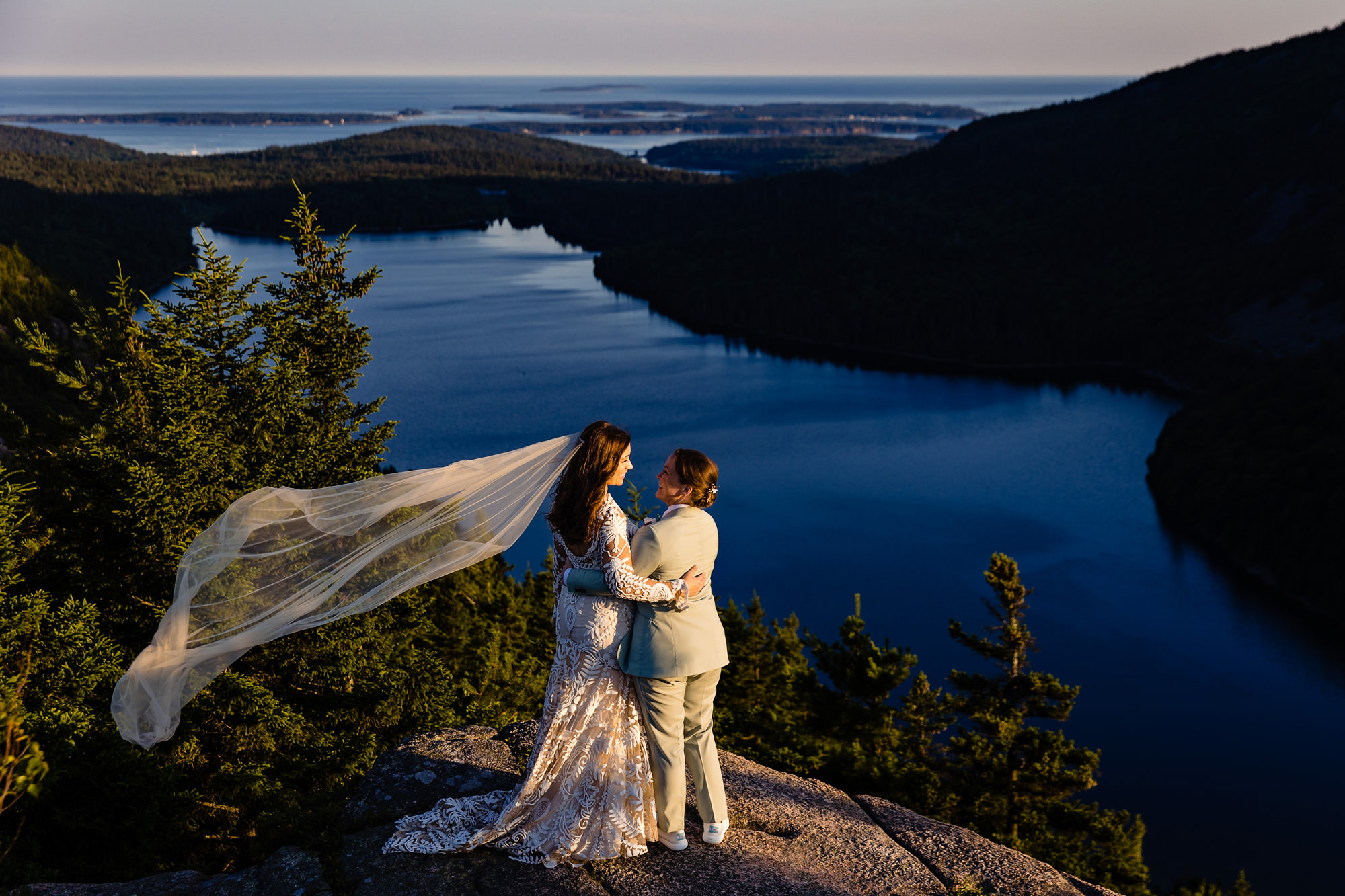 Mountaintop Acadia elopement portrait