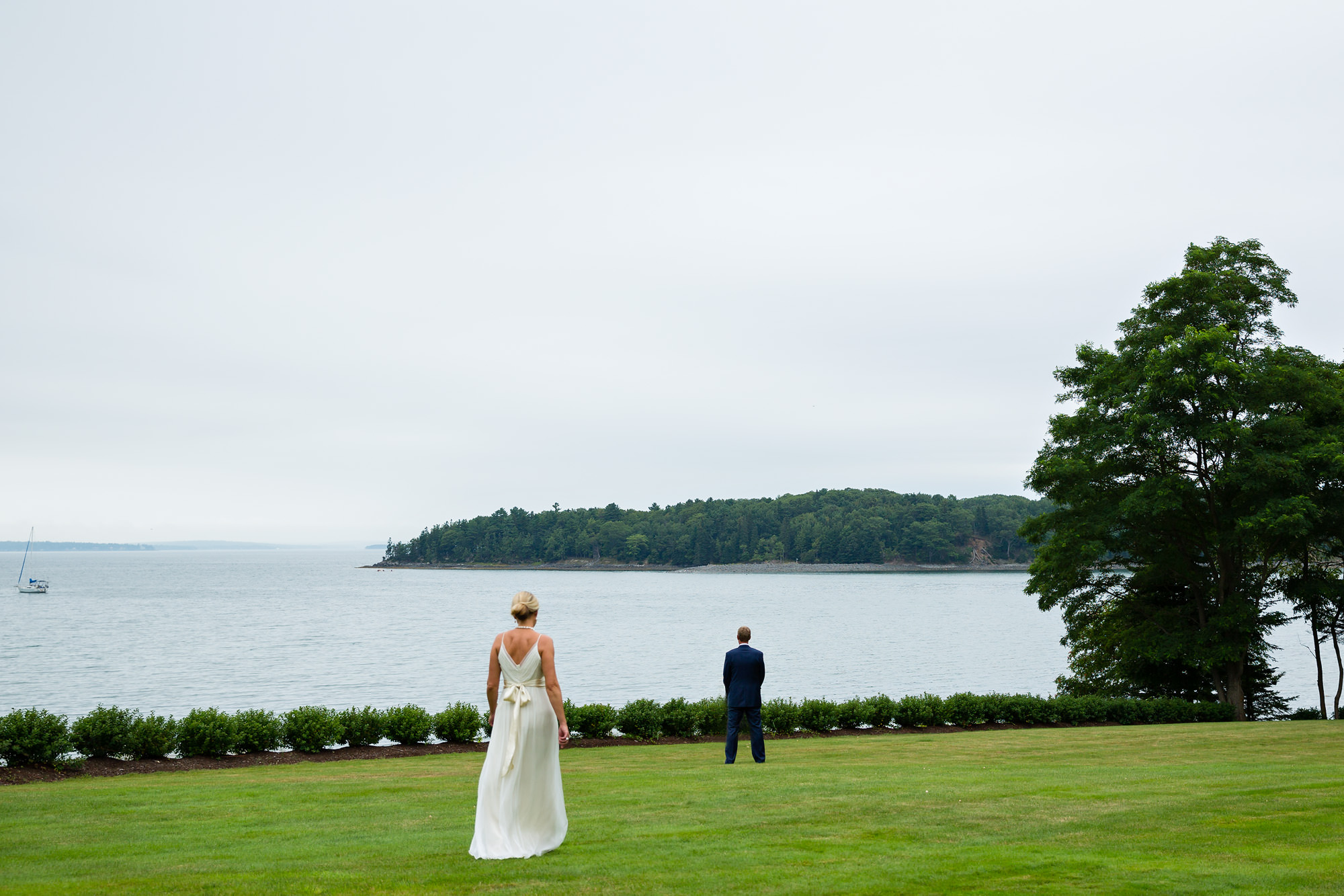 A wedding portrait at La Rochelle in Bar Harbor Maine