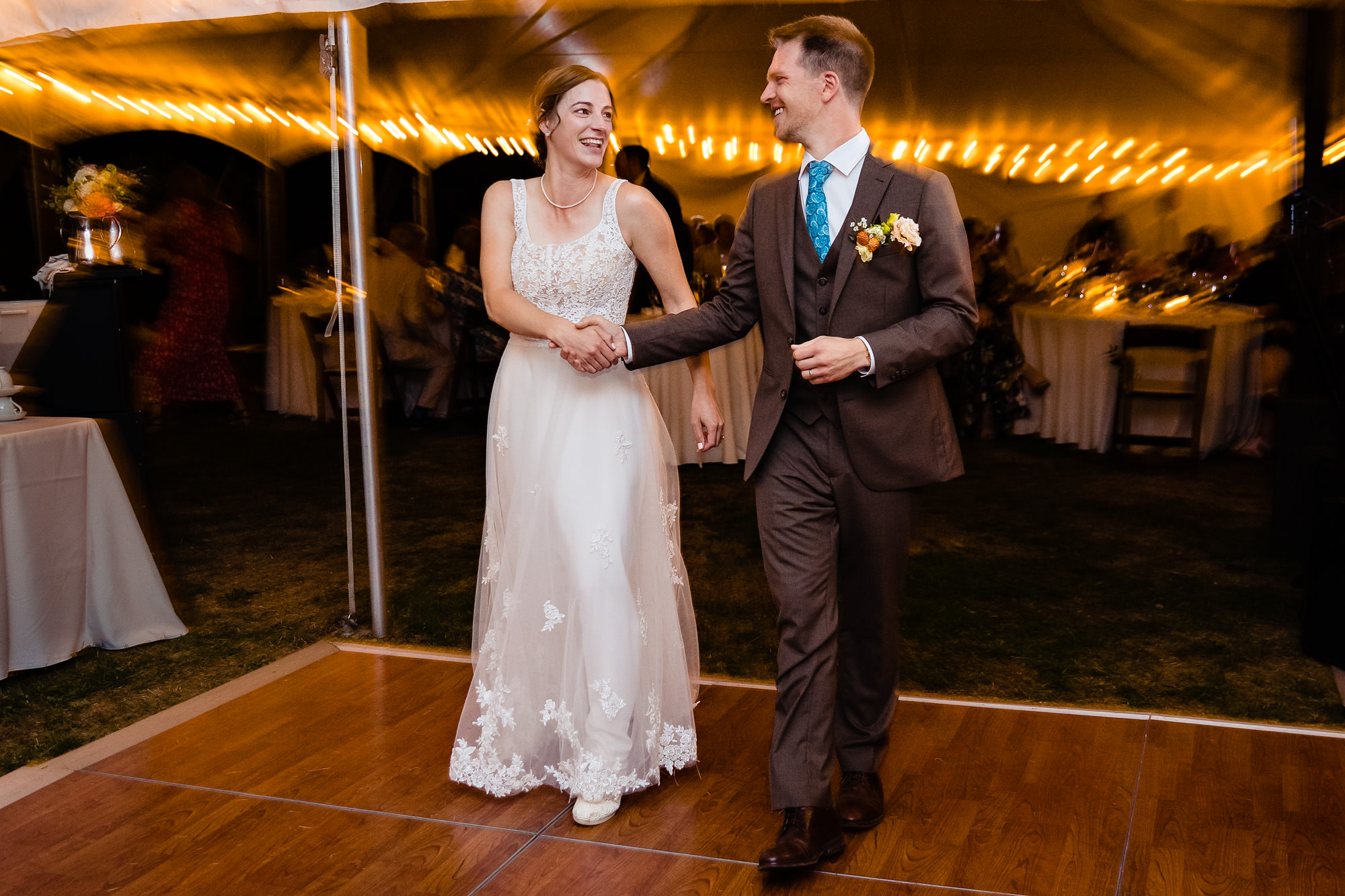 A tented wedding reception at Grey Havens Inn in Georgetown, Maine