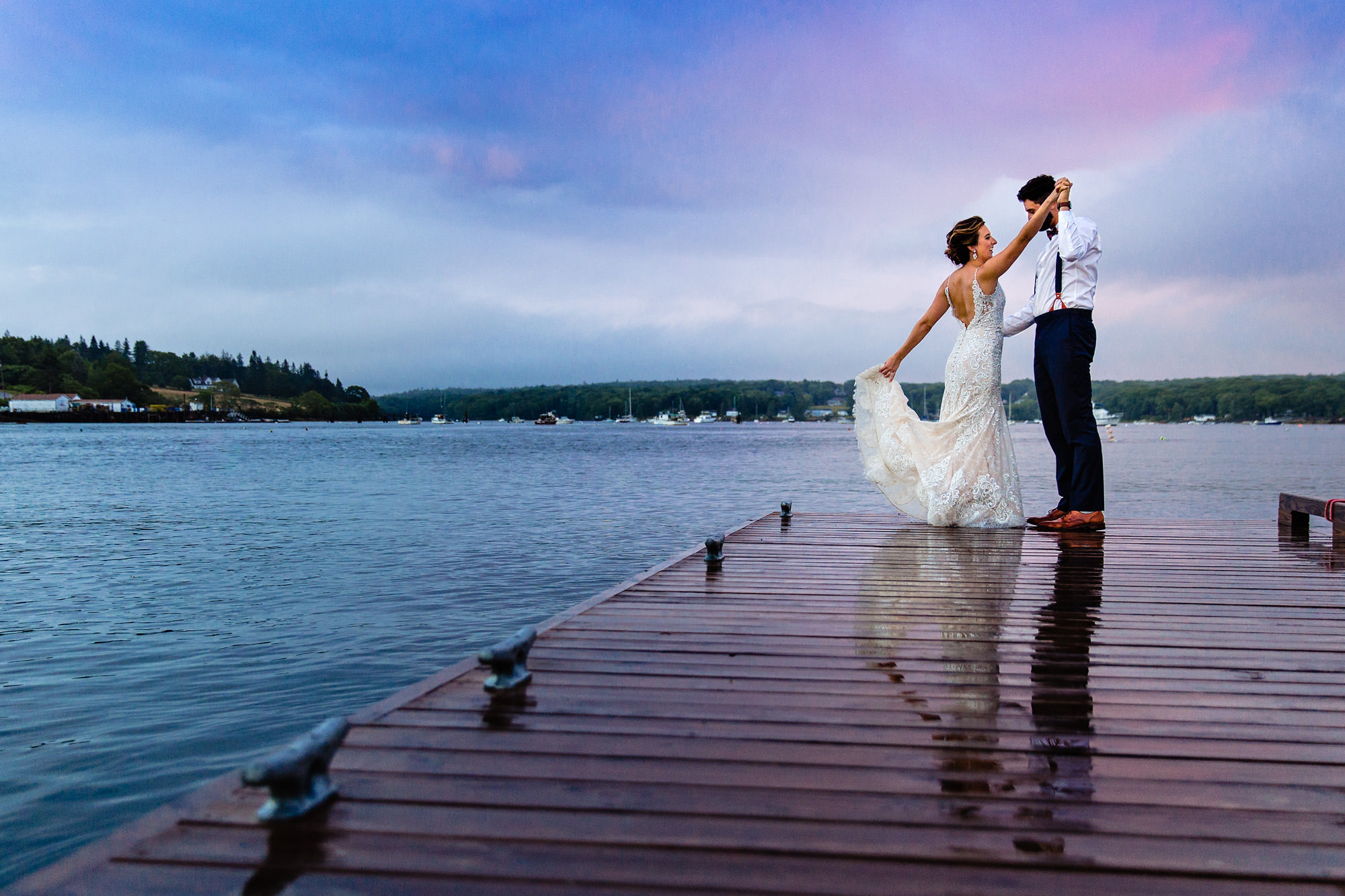 A wedding portrait at The Contented Sole in New Harbor, Maine
