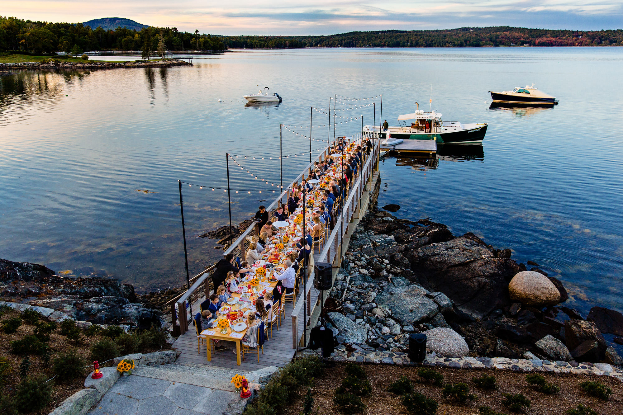 An outdoor wedding rehearsal in Blue Hill, Maine.
