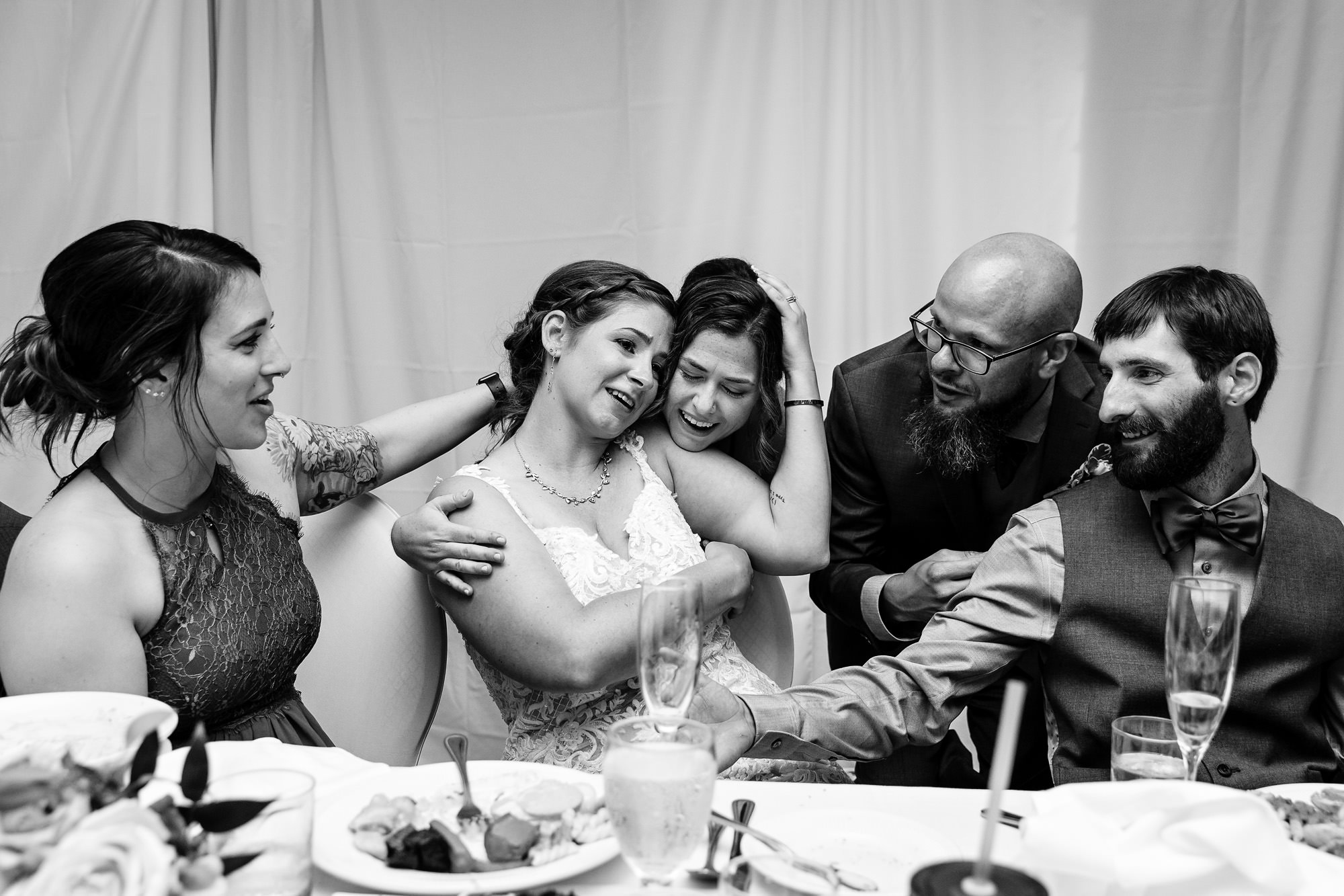A moment during toasts that the wedding couple shared with their closest friends.
