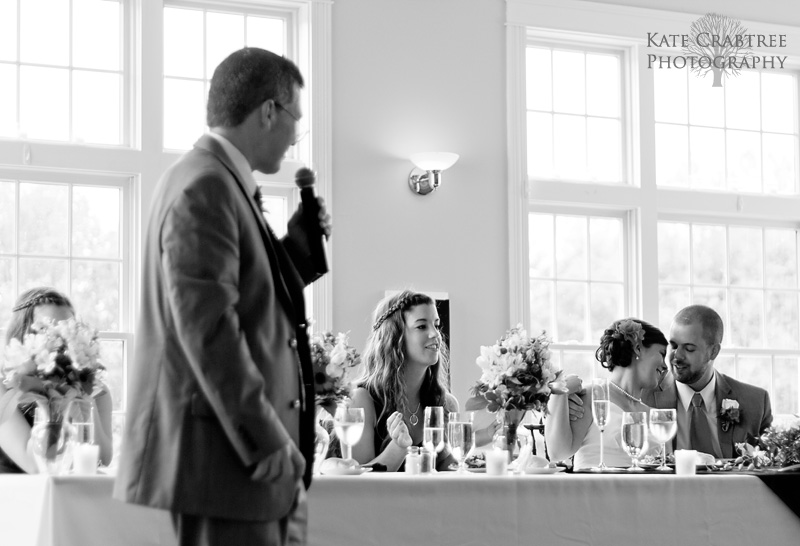 The father of the bride shares some touching words at Val Halla in Cumberland Maine.