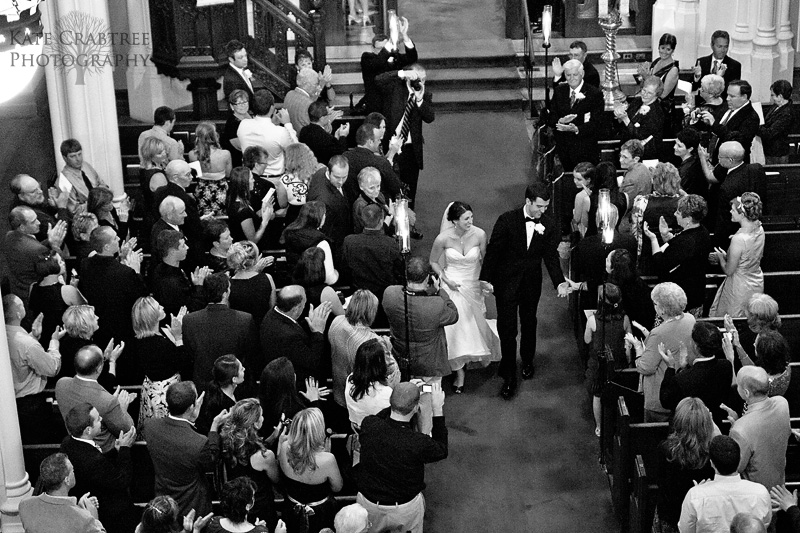 The bride and groom during the recessional in their Bangor Maine wedding.