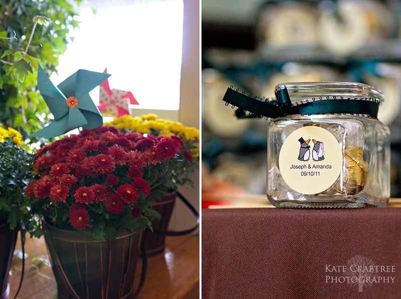 This Winterport Winery wedding had a lot of details, like this jar of chocolates and the bright homemade pinwheels