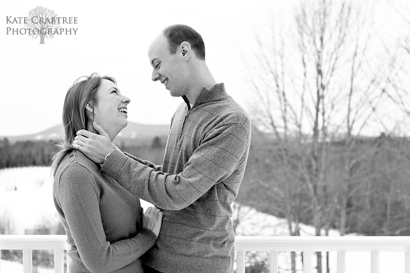 Erin and Keith headed outside of the Cellardoor Winery to enjoy a snowy Maine landscape during their engagement session.