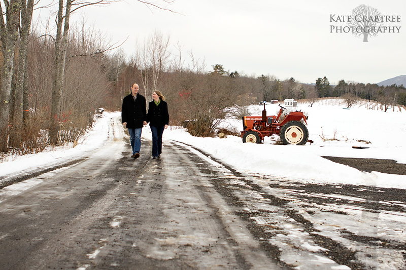 Erin and Keith took a short stroll to enjoy the snowy Maine landscape during their landscape session.