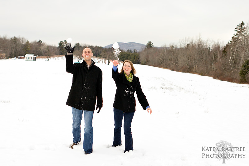 Erin and Keith participated in a snow fight during their snow fight at the Cellardoor Winery.