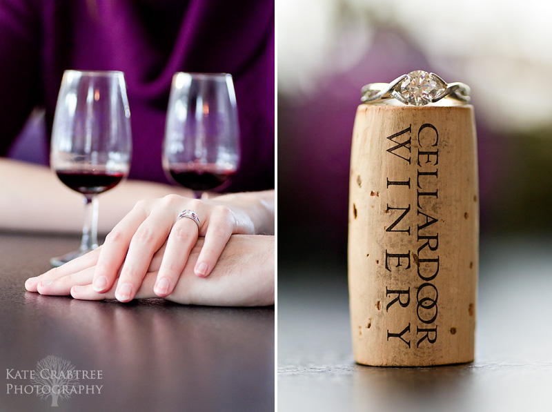 A detail shot of Erin's gorgeous ring atop a Cellardoor Winery cork