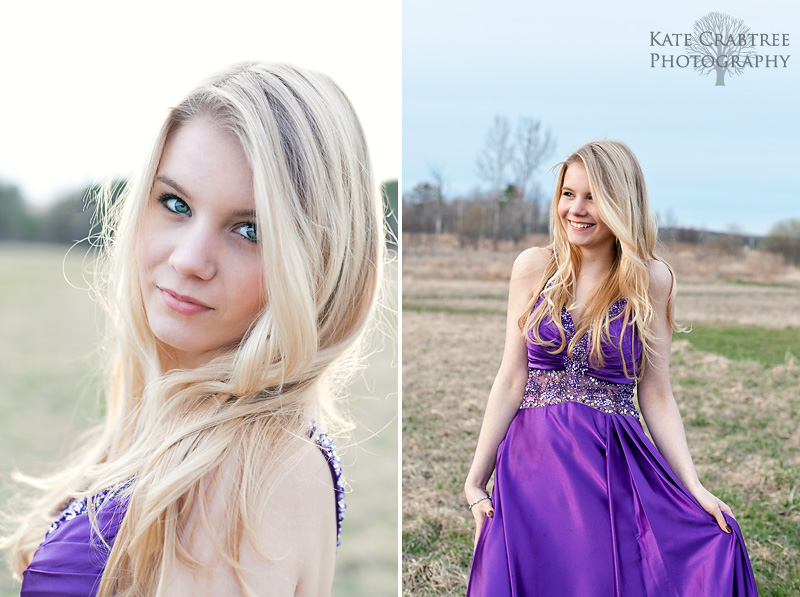 Natural light photographer Kate Crabtree showcases candid portraits of Grace in her gorgeous prom dress