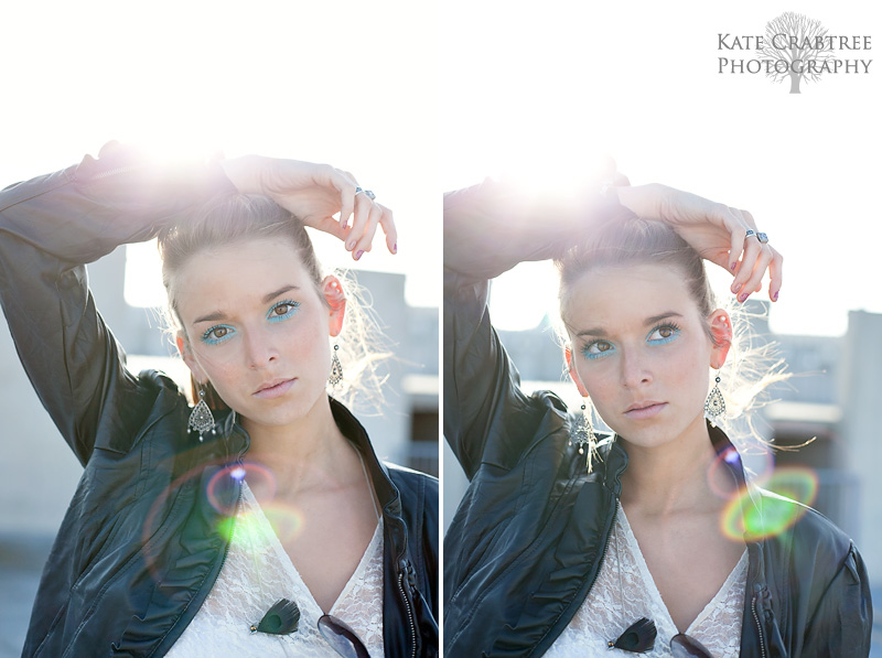 Natural light creates a sunflare in this portrait