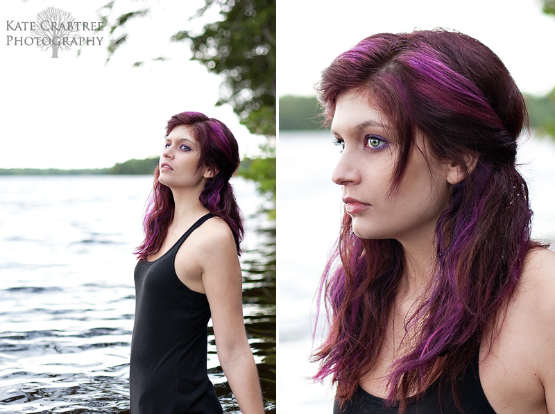 Rebecca looks dramatic in this Maine fashion shoot in a lake.