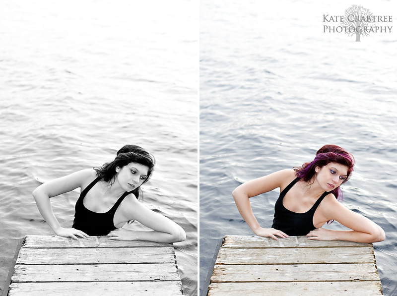 Maine portrait photographer Kate Crabtree shows the black and white and color version of this photo