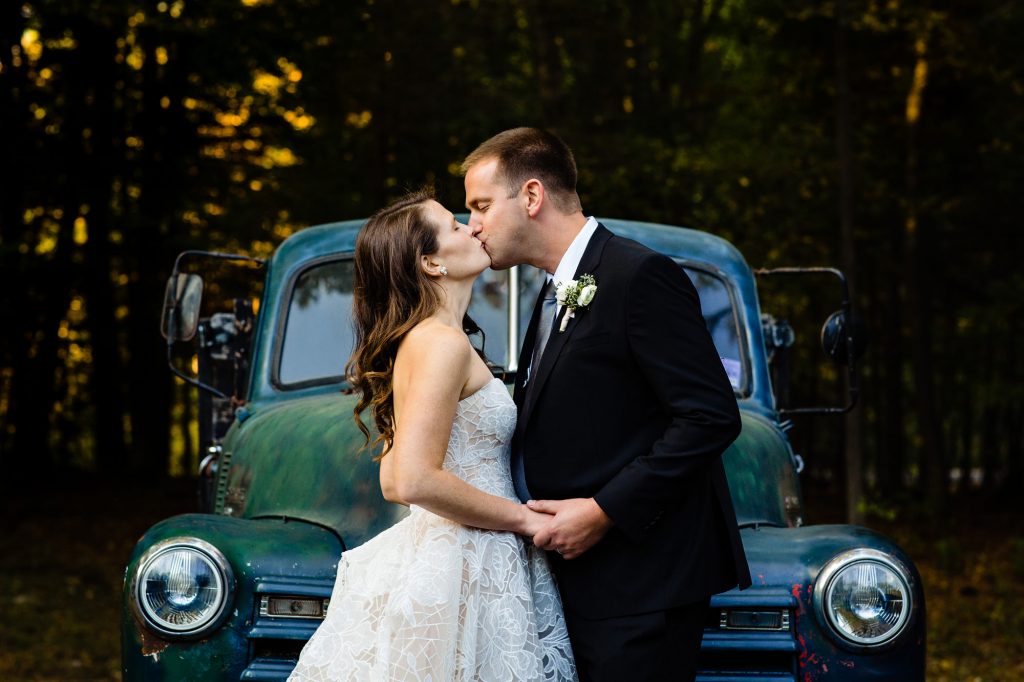 A fall wedding portrait taken in southern Maine