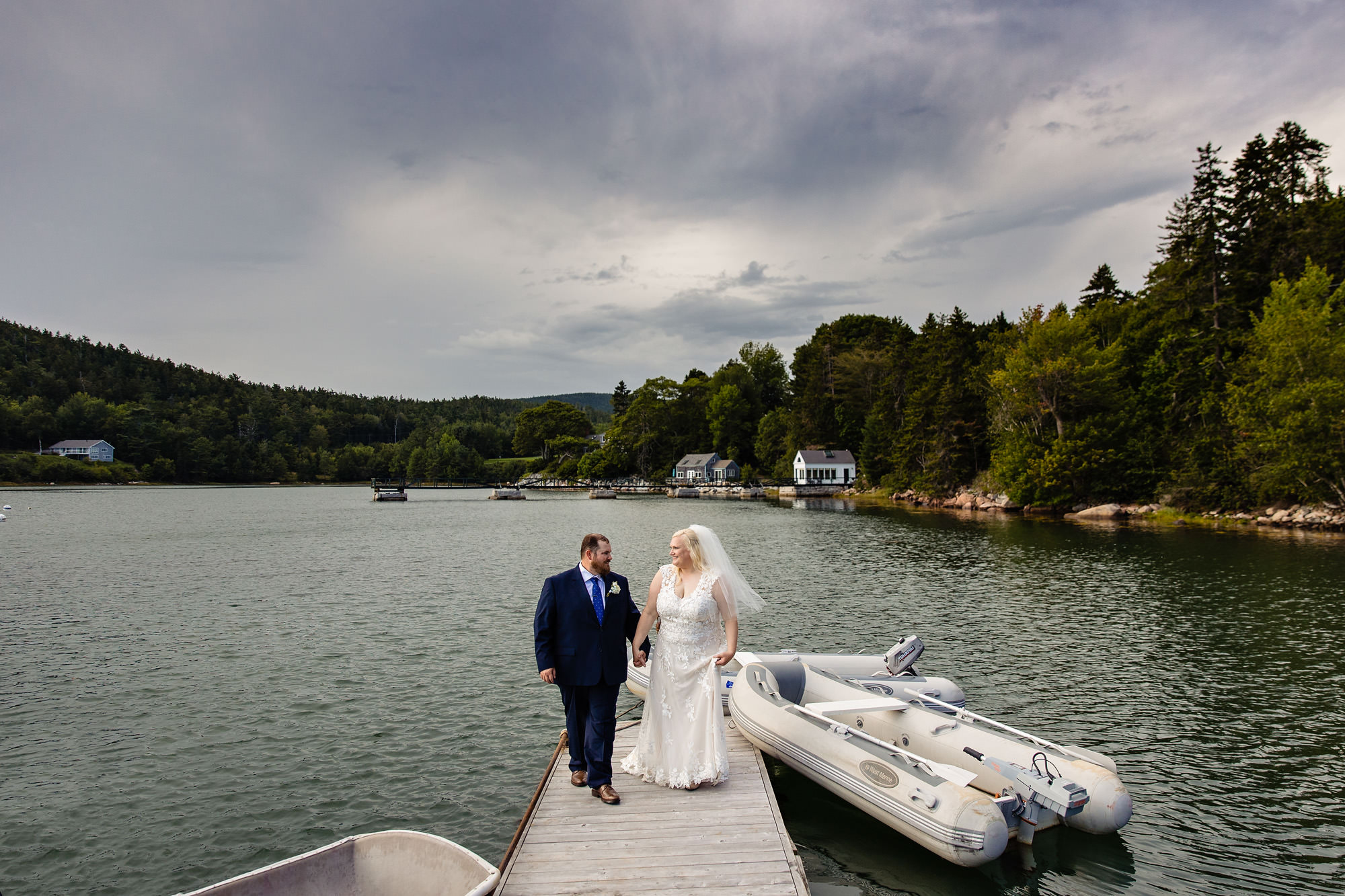 Wedding portraits taken on Thuya Dock on MDI Maine