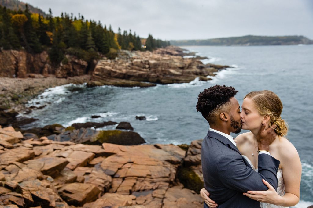 Wedding portraits on the cliffs in Acadia National Park