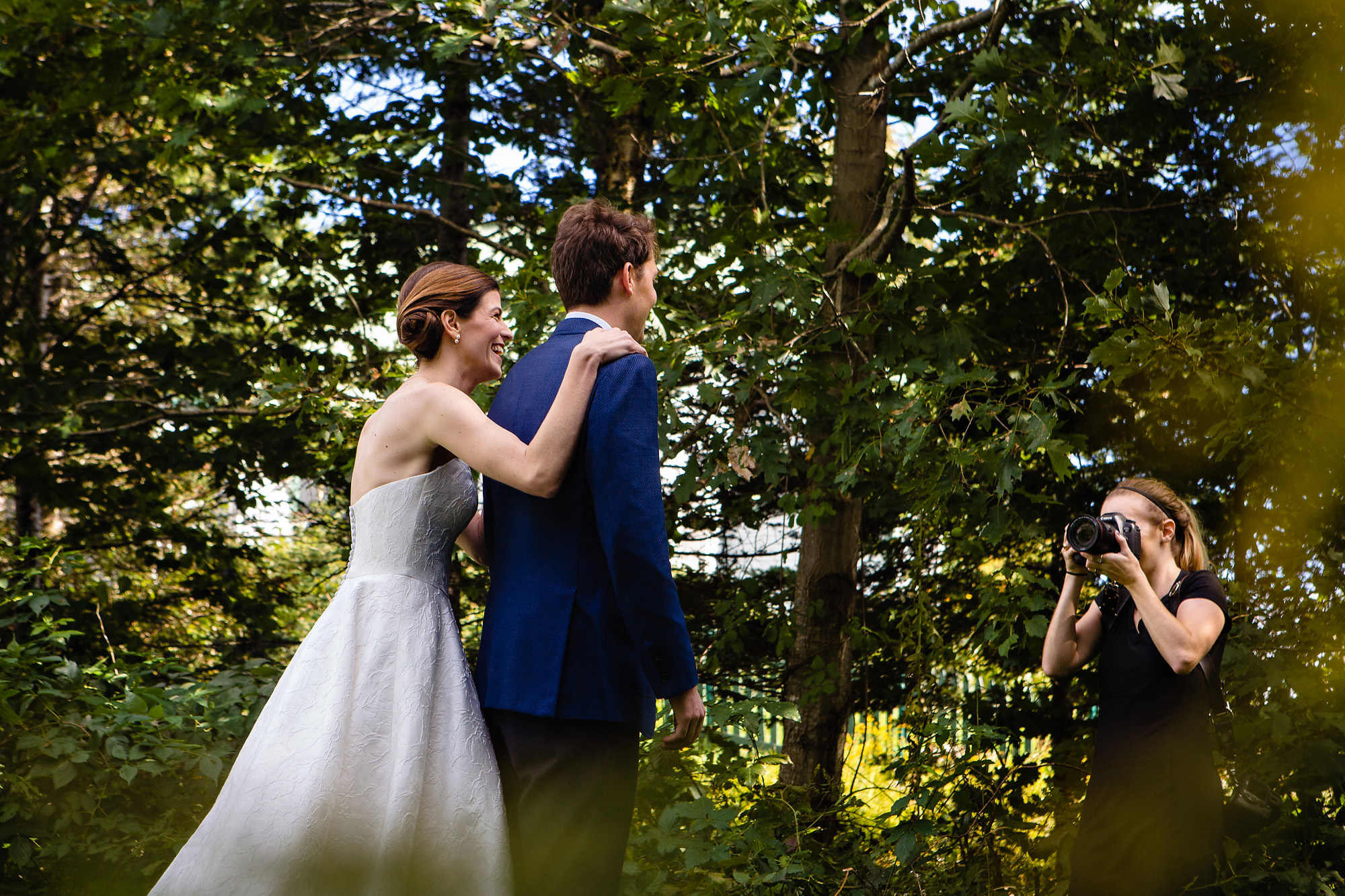 Behind the scenes photos of Kate Crabtree, a Maine wedding photographer