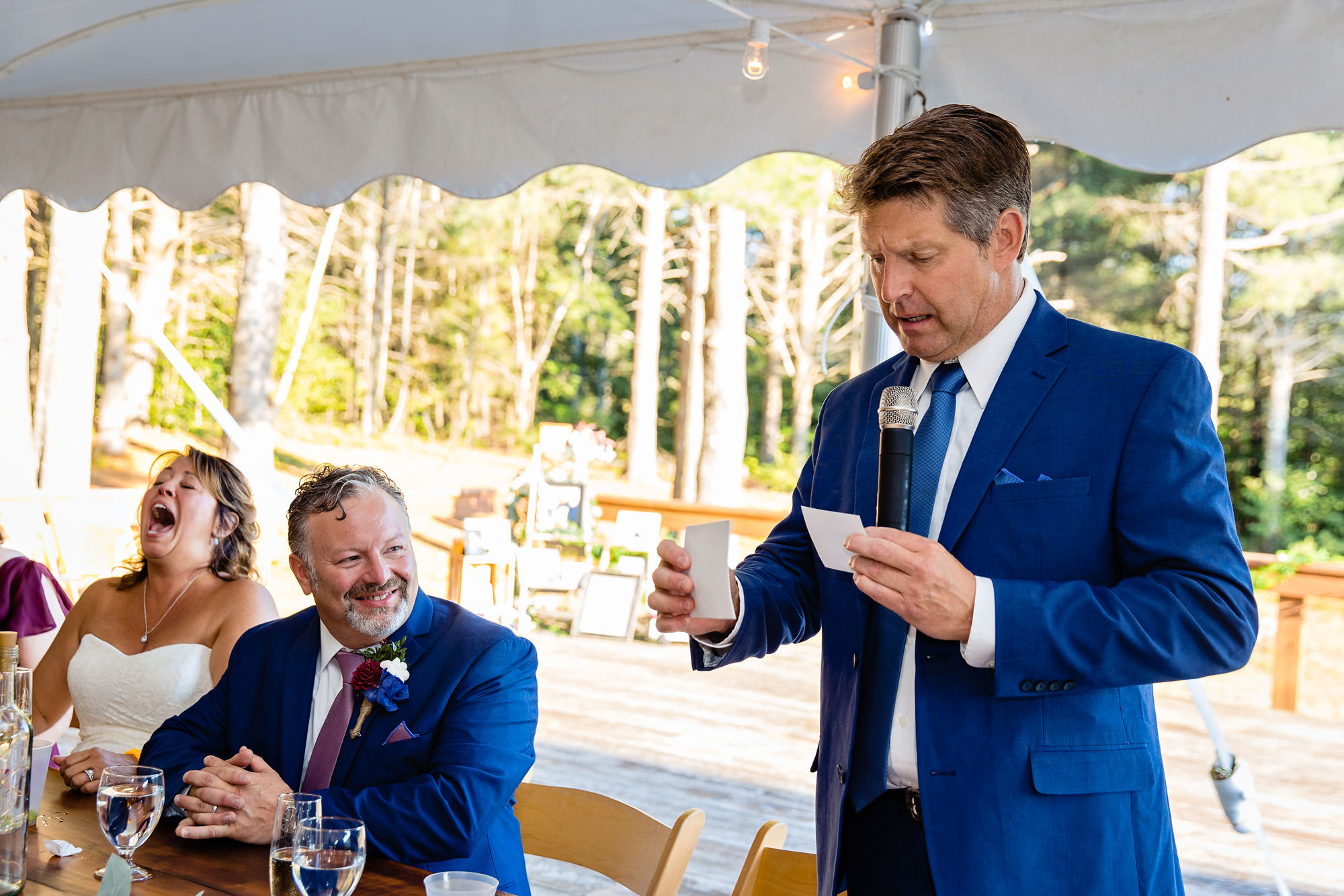 Emotional wedding toasts at a wedding in Newry Maine