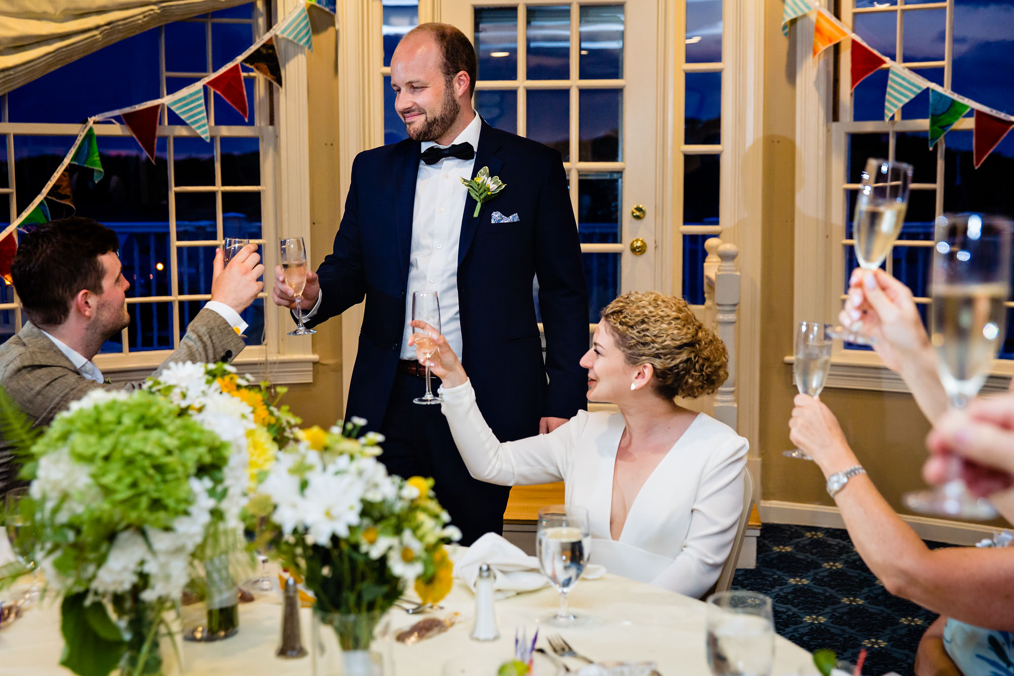 A wedding celebration in the Porcupine Room of the Bar Harbor Inn in Maine