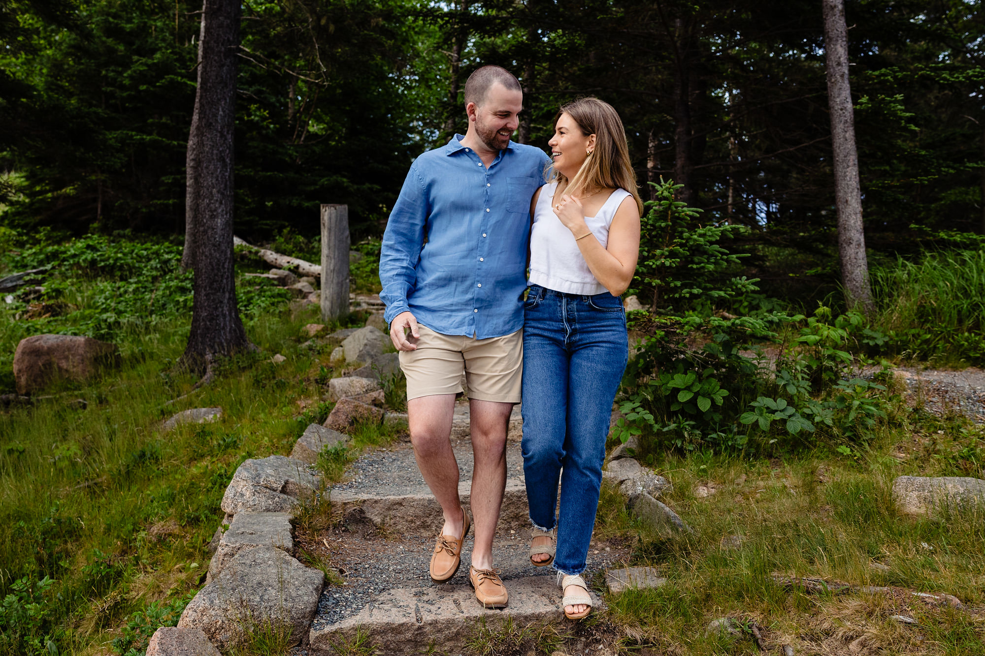 A woodsy walking portrait taken in Acadia National Park