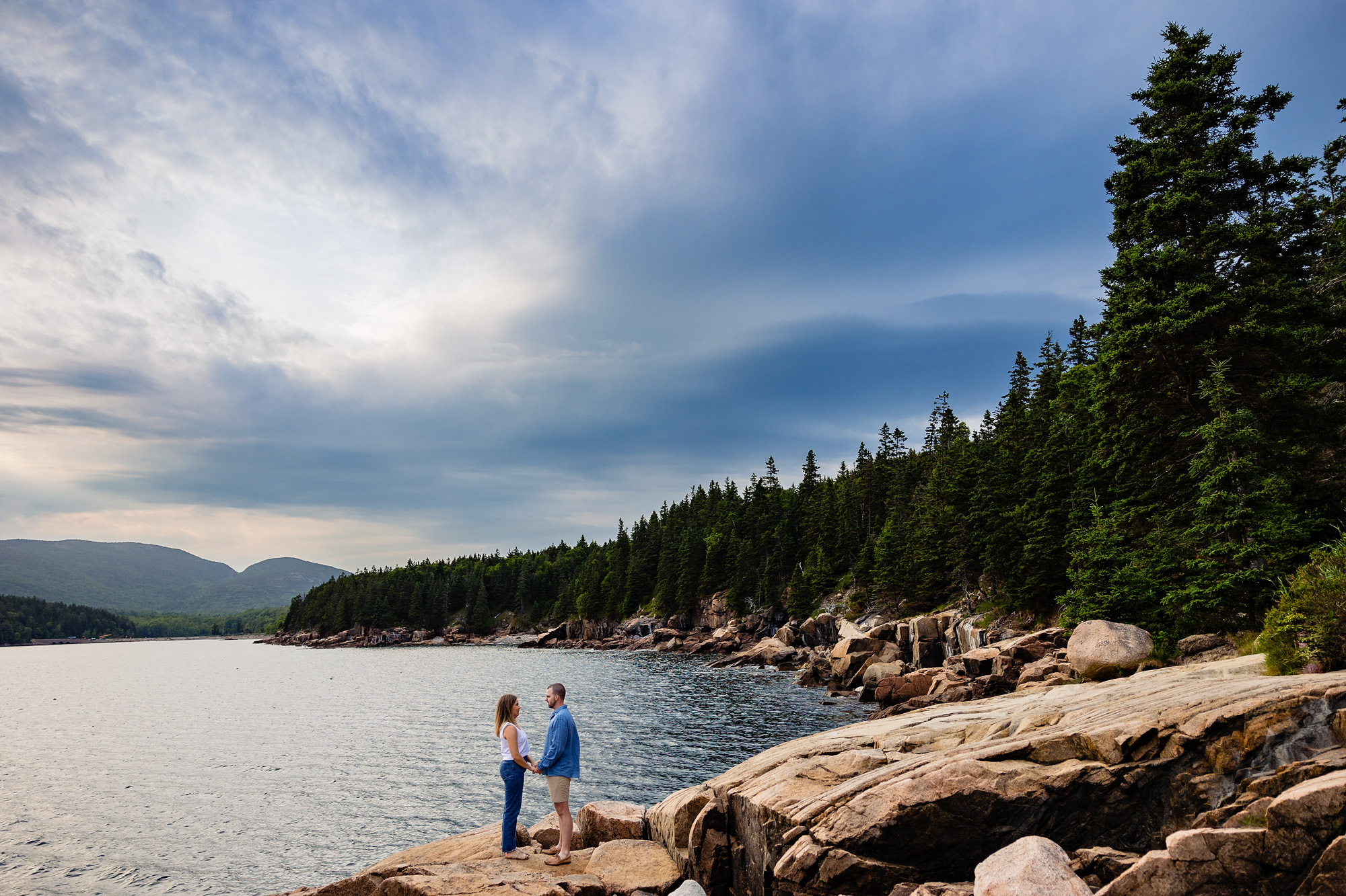 A scenic engagement portrait taken at Otter Point in Acadia