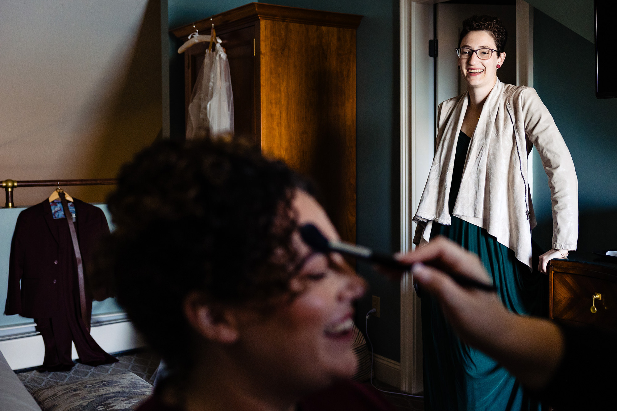 A bride gets ready for her elopement in Acadia National Park